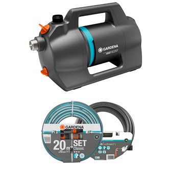 Gardena trykpumpe 4200 Silent Sæt - inkl. sugeslange og 20 m. haveslange