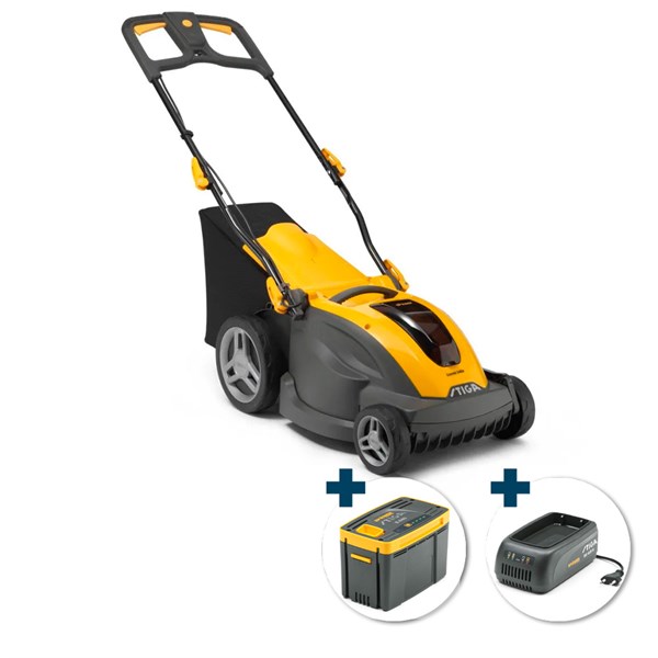 STIGA Combi 340e Kit Batteri-plæneklipper med opsamler og MultiClip - klippebredde: 38 cm - inkl. batteri og oplader