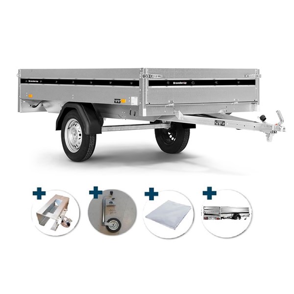Brenderup 3253 S trailer - 750 kg - inkl. ekstra sider, presenning, næsehjul, lås & montering