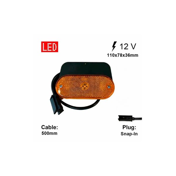 LED markeringslygte - Gul - Jokon 2002c SMLR 12V- 0,5m Snap-In Kabel med holder