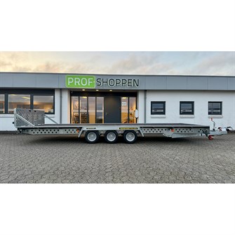Woodford platformtrailer FBT-311 3 aksler - 3.500 kg inkl. hydraulisk tip og bagrampe