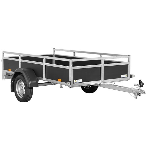 Saris Classic Wood Trailer - AMG75 - 750 kg. Traileren ses skråt forfra. Den har sider i træ