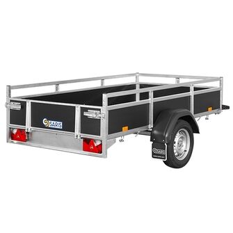 Saris Classic Wood Trailer - AMG75 - 750 kg. Traileren ses skråt bagfra. Den har træsider