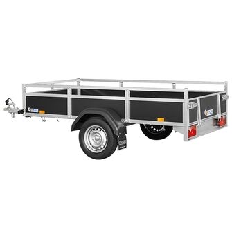 Saris Classic Wood Trailer - AMG75 - 750 kg. Traileren ses fra siden. Træsiderne er standard