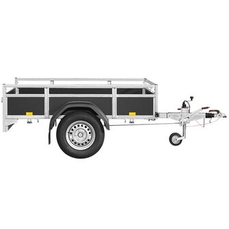 Saris Classic Wood Trailer - BSG135 - 1.350 kg. Traileren ses fra siden med næsehjul