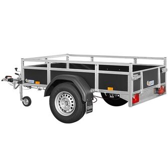 Saris Classic Wood Trailer - BSG135 - 1.350 kg. Traileren ses fra siden. Den har næsehjul og bremser