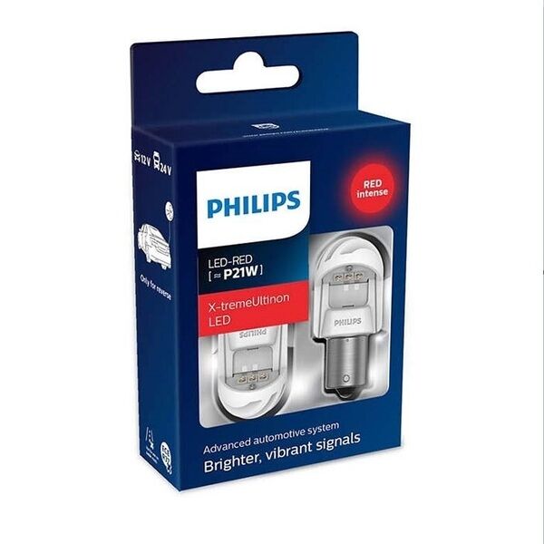 Philips Ultinon LED P21W Rød 12/24V - Sæt