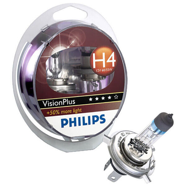 Philips Visionplus H4 55W 12V + 60% - Sæt