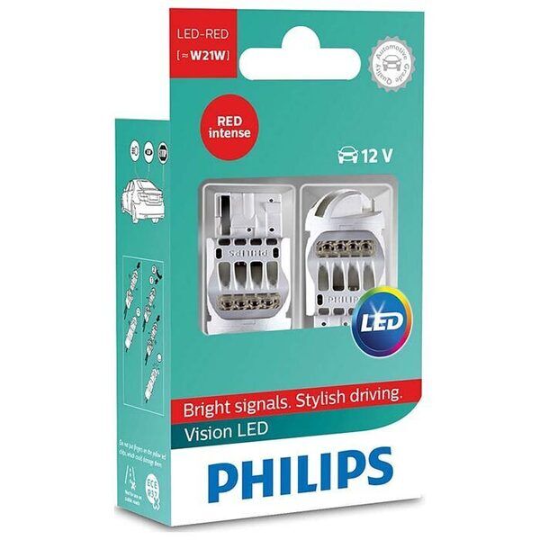 Philips Vision W21W 12V LED bak rød - Sæt