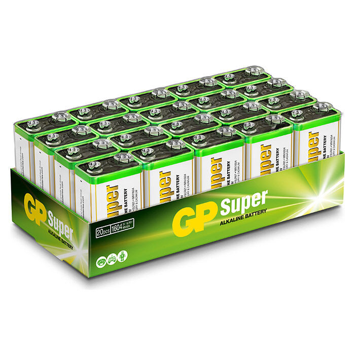 GP Super Alkaline 9V batteri, 1604A/6LF22, 20pak