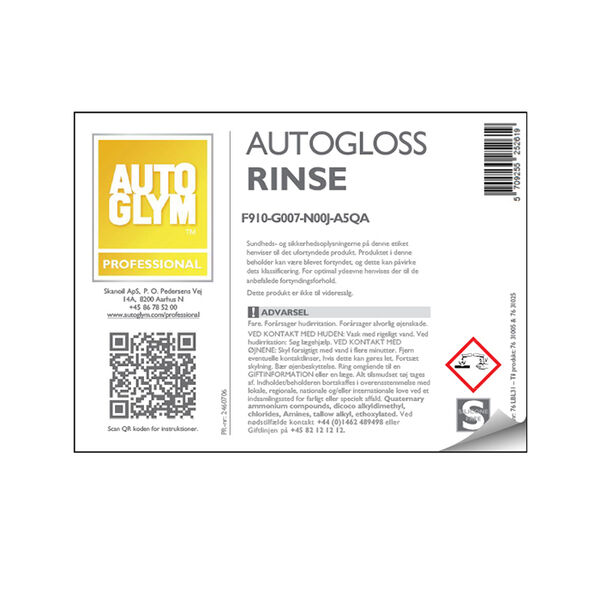 Label Autoglym Autogloss Rinse