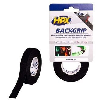 HPX back grip sort velcrotape, 16mm x 5 m