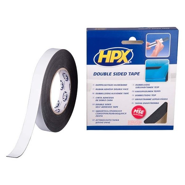 HPX dobbeltklæbende tape sort, 19mm x 10m