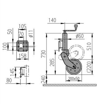 Støttehjul fuldautomatisk - AL-KO 500 kg - tegning