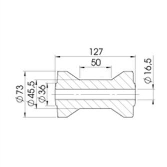 Kølrulle - Ø73x127mm - Ø16mm aksel - Tegning