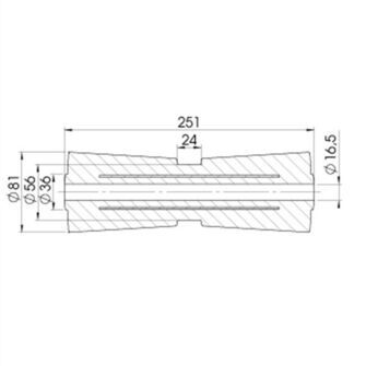 Kølrulle - Ø81x251mm - Ø16mm aksel - Tegning