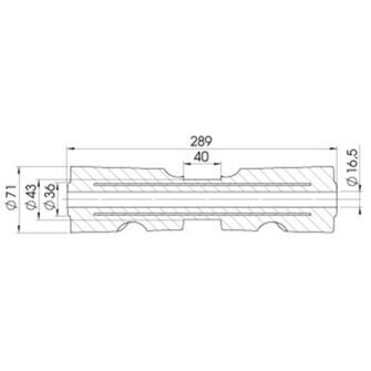 Kølrulle - Ø71x289mm - Ø16mm aksel - Tegning