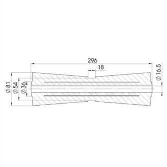 Kølrulle - Ø81x296mm - Ø16mm aksel - tegning