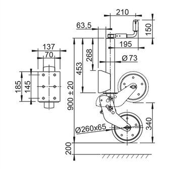 Støttehjul fuldautomatisk - AL-KO 800kg - Tegning