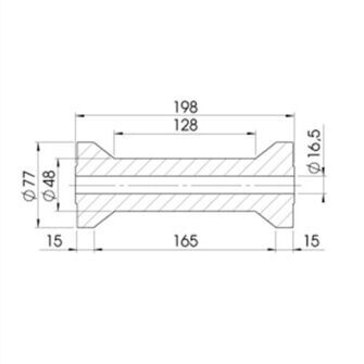 Kølrulle - Ø77x198mm - Ø16mm aksel - Tegning