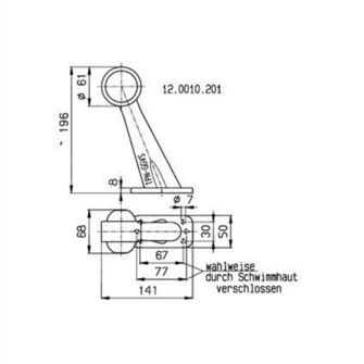 Markeringslygte - Jokon 10 SPL - rød/hvid med gummiarm - tegning
