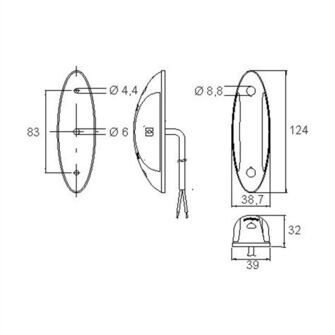 Rød/hvid LED markeringslygte - Jokon 2011 SPL S 24V - Tegning