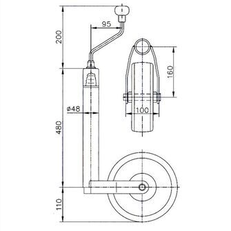 Støttehjul Winterhoff - 150Kg med vægt - Tegning
