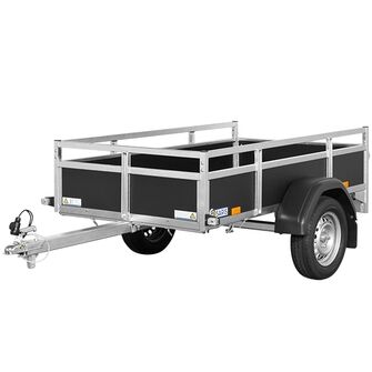 Saris Classic Wood Trailer - ASF75 - 750 kg. Traileren ses skråt forfra. Den er enkeltakslet