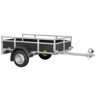 Saris Classic Wood Trailer - ASF75 - 750 kg. Traileren ses skråt fra siden. Den har træsider