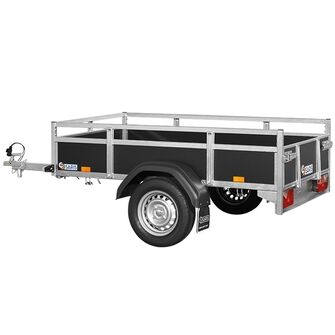 Saris Classic Wood Trailer - ASF75 - 750 kg. Traileren ses fra siden. Den har sider af træ