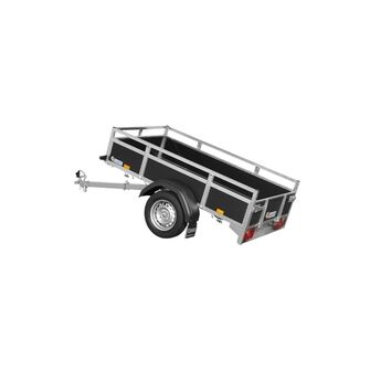 Saris Classic Wood Trailer - ASF75 - 750 kg. Traileren ses fra siden i tippet tilstand