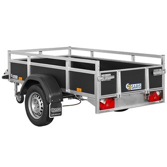 Saris Classic Wood Trailer - BSF100 - 1.000 kg. Traileren ses skråt bagfra. Den har en enkelt aksel