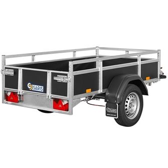 Saris Classic Wood Trailer - BSF100 - 1.000 kg. Traileren ses skråt bagfra. Den har sider i træ